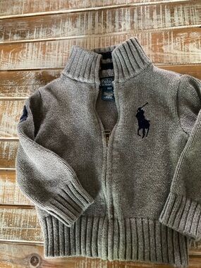 Ralph Lauren Kids Gray Zip Cardigan with Navy Pony
